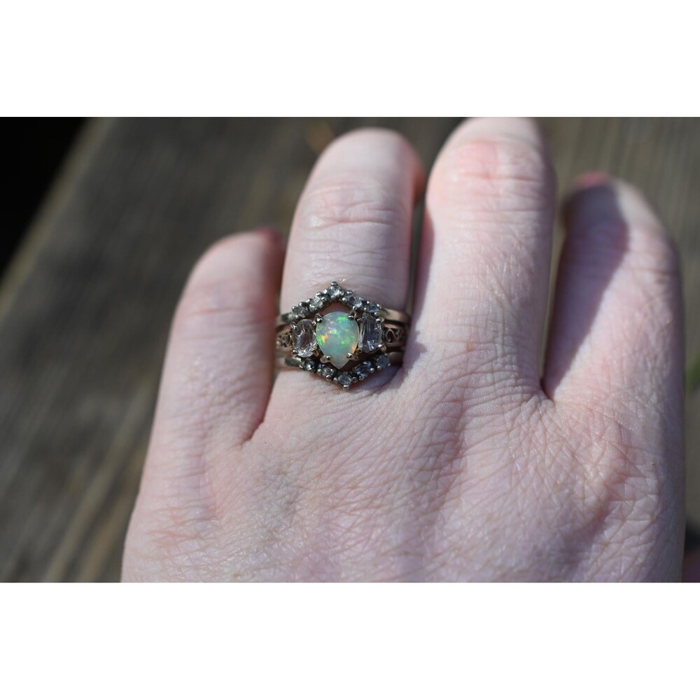Alternative Engagement Ring, Unique Opal Jewelry, Raw Stone Ring, Solid Gold Dia